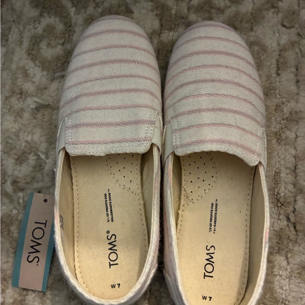 TOMS Cream and Pink Striped Canvas Shoes